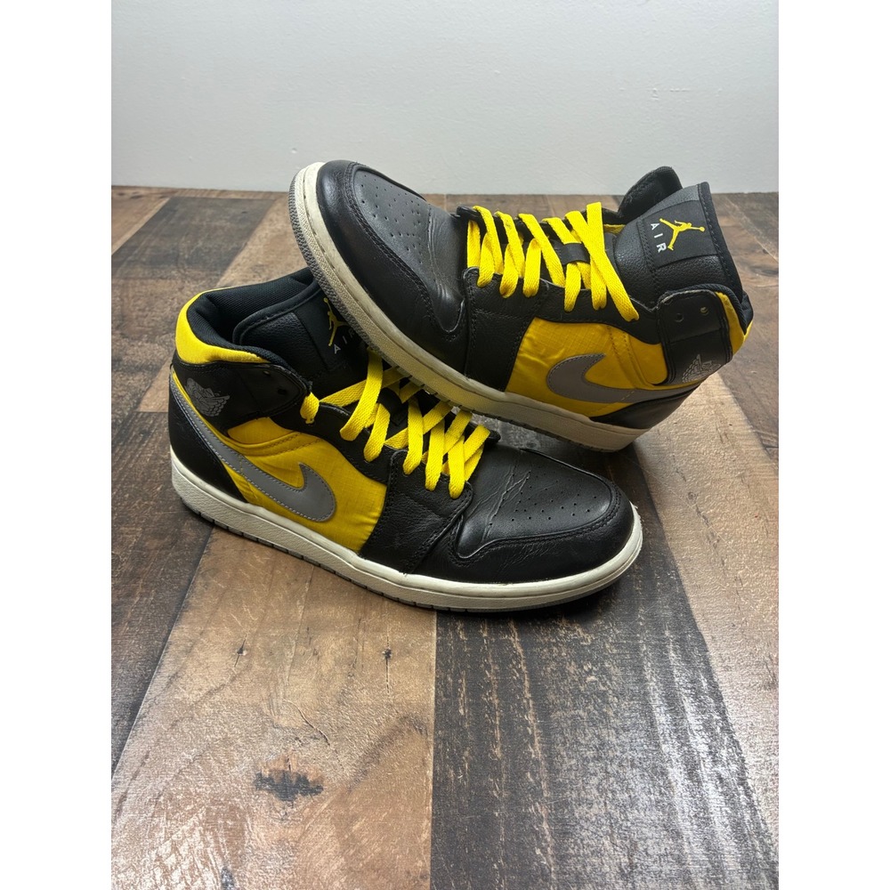 Jordan 1 Mid Black Yellow Ripstop Reflective Silver Sneakers 364770-050 Mens 10